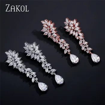 ZAKOL de Lux Cluster Frunze de Zirconiu Cristal Femeile Lung Legăna Cercei cu Argint Culoare Lacrimă pentru Nunta Nupțial Bijuterii