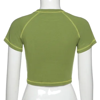 Y2K Fluture Grafic de Imprimare Scrisoare Ochi O-gât Verde Topuri Culturilor de Vară Grunge StyleShort Sleeve T-shirt de E-fata Streetwear