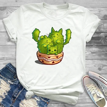 Femei de Moda Gratuit Îmbrățișare Plante Cactus Imprimare Femei de sex Feminin Grafic T Shirt, T - Streetwear Camisas Tee Tees T-shirt