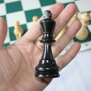 Tablă de șah din Lemn, Piese de Șah la Rege 97mm Joc de Șah foarte Mari din Lemn Masiv de Joc Standard Cu Piele Placa de Cadou
