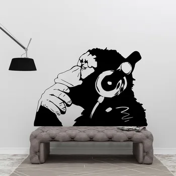 DJ Maimuță Perete Decal Acasă Decorare Camera de zi Cimpanzeu cu Căști Reclame Model de Vinil Autocolante de Perete Pentru Music Pub Y582