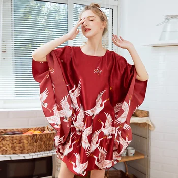 Femei Lungă De Mătase Sexy Pijamale Satin Florale Sleepwear Maneci Liliac Genunchi Lungime Sleepshirts Roz Cămașă De Noapte Poarte Rochie Rochie