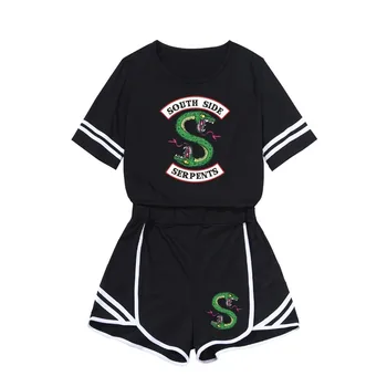 2020 Noua Moda Partea de Sud Șerpi Riverdale Tricou Două Piese de Vară de Imprimare T-Shirt pentru Femei Costum de Top + pantaloni Scurți de Vânzare
