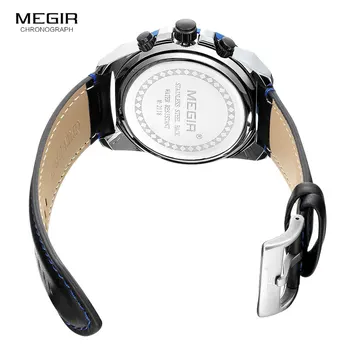2019 MEGIR Noua Moda Mens Ceasuri de Top de Brand de Lux Cadran Mare Armată Sport Cronograf Cuarț Ceas de mână Ceas din Piele 2118 Albastru