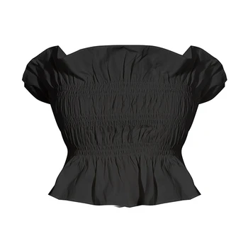 TWOTWINSTYLE Eleganta pentru Femei Bluza Slash fără Mâneci Gât Patchworj Volane Tunică Scurtă Tricou Pentru Femei de Moda Haine 2020 Maree