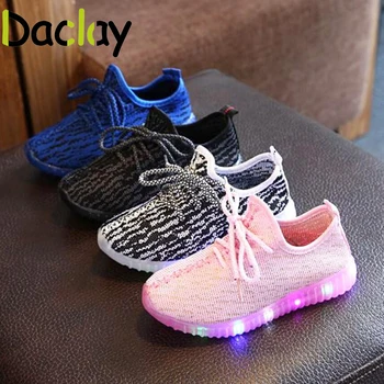 Daclay Pantofi pentru Copii Tricotate Adidași Confortabil, Material Respirabil Pantofi Sport cu LED Luminos pentru Copii