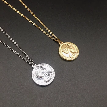 Culoare Argintie/Aurie Din Otel Inoxidabil Monedă Colier Pentru Femei Elizabeth Metal Dos Pesos Monedă Medalion Colier Boho Bijuterii Collier