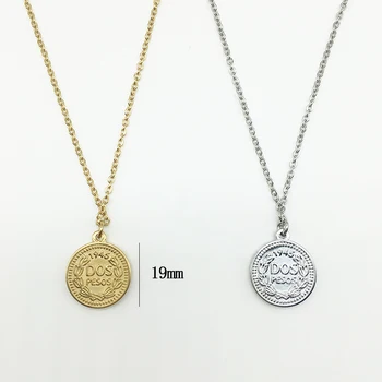 Culoare Argintie/Aurie Din Otel Inoxidabil Monedă Colier Pentru Femei Elizabeth Metal Dos Pesos Monedă Medalion Colier Boho Bijuterii Collier