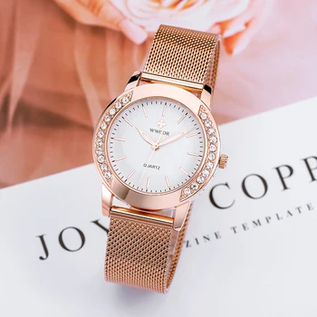 WWOOR Femei Moda Brățară Ceas 2020 Top Brand de Lux Diamant, Cuarț Rochie Doamnelor Ceas de Femei a Crescut de Aur Ceas de mână Ceas Cadou