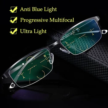 În 2020, Jumătate Cadru Anti Blue Light Ochelari De Citit Bărbați Multifocală Progresivă Presbyopic Ochelari Fotocromatică Negru Ultra Light