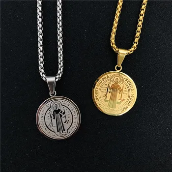 1 Set Din Oțel Inoxidabil St. Benedict Medalion Coliere Isus San Benito Model Pandantiv Colier Pentru Bărbați Bijuterii