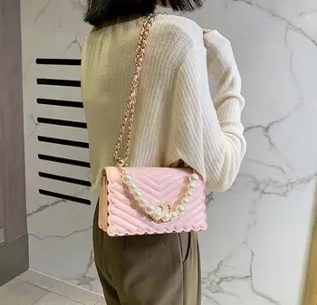 Doamnă dulce Pearl Tote sac 2020 Noi de Moda de Înaltă calitate din Piele PU pentru Femei Geantă de mână de Designer Lanț de Umăr Geanta Messenger