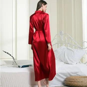 Sexy Extra Lungi Halat Kimono-Halat de Baie pentru Femei Matasos de Satin pentru Femei Prelungit Casual Pijamale cămașă de noapte Lungă cu Mâneci lungi Homewear