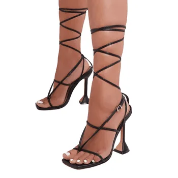 Nouă femei pantofi sandale gladiator tocuri inalte sexy sandale de vara rochie de petrecere pantofi cruce curea dantelă-up pompe de mare dimensiune 42