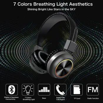 Căști Bluetooth Liber Retractabil Peste Ureche LED Lumina Căști Wireless Pliabil Căști Stereo Bluetooth 5.0