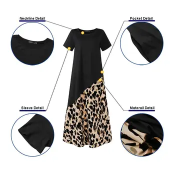 ZANZEA 2021 Moda Vara Leopard Imprimate Rochie Maxi pentru Femei Sarafan Casual Maneca Scurta Mozaic Vestidos Haina Plus Dimensiune 5XL