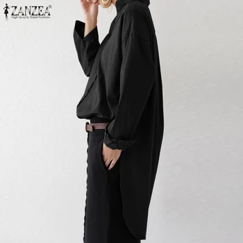 Femei elegante Rever Gât Bluza Tricou Lung ZANZEA Moda cu Maneci Lungi Solid Split Blusas Casual cu Nasturi în partea de Sus Camasa Tunica