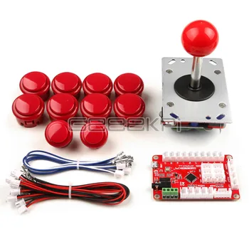 GeeekPi Original 1 Palyer Negru / Rosu Mașină de Joc Arcade DIY Piese cu Întârziere Zero USB Encoder+Joystick+Butoane+Cabluri