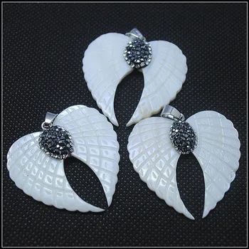 1 BUC alb shell pandantive îngeri aripi pentru cercei sau pandantive sidef margele de top moda bijuterii constatările dimensiunea 40x40mm