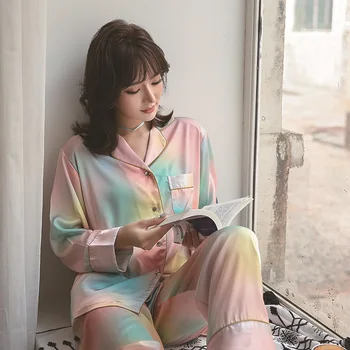 Același stil de colorat inghetata pijamale cu digital print cu maneci lungi pantaloni pentru acasă purta în web celebritate de moda 2021