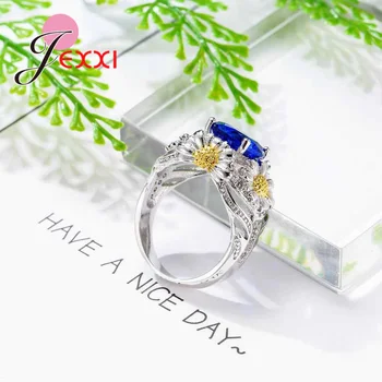 Argint 925 Rosu /Albastru /Verde Flori Poetic Daisy Floare De Cires Deget Inel Pentru Femei Logodna Bijuterii Delicate