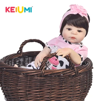 Vânzare Fierbinte 23 Inch Renăscut Baby Doll Plin De Silicon Natural Corpul Renăscut Boneca Menina Purta Roz Vaca Costume Copii Jucărie Pentru Copil Cadou