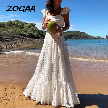 ZOGAA Boeme Rochie de Dantelă Albă Boho Rochii de Plajă pentru Femei Maxi Kawaii femeii Plus Dimensiunea Vara de Mari Dimensiuni 2019 Vestidos
