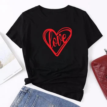 Inima rosie Iubesc Print T Shirt pentru Femei Maneci Scurte Tăiate Femme T-shirt Ziua Îndrăgostiților 2021 Teuri Topuri Estetice Femeie Haine