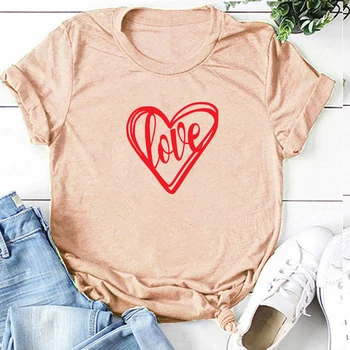 Inima rosie Iubesc Print T Shirt pentru Femei Maneci Scurte Tăiate Femme T-shirt Ziua Îndrăgostiților 2021 Teuri Topuri Estetice Femeie Haine