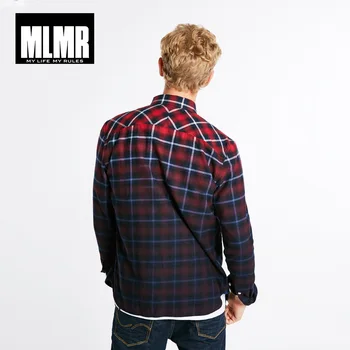 MLMR bărbați moda bumbac drept gradient carouri de spălat cămașă cu mâneci lungi |218305568