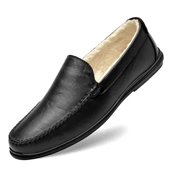 Iarna Negru Maro Barbati Casual Din Piele Pantofi Noi 2021 Toamna De Pluș În Interiorul Slip-On Plat Confortabil