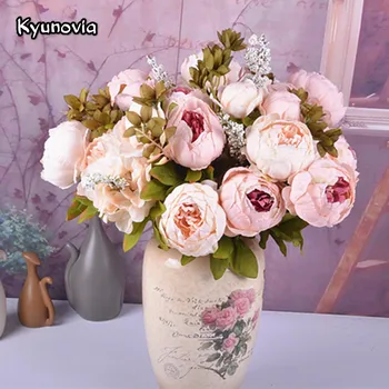 Kyunovia Flori Artificiale Șampanie Vintage Blush Bujor Flori de Matase pentru DIY Rustic de Mireasa Buchet de Nunta Petrecere Acasă Deco H03