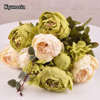 Kyunovia Flori Artificiale Șampanie Vintage Blush Bujor Flori de Matase pentru DIY Rustic de Mireasa Buchet de Nunta Petrecere Acasă Deco H03