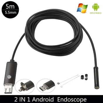 De înaltă calitate, 5,5 MM endoscop USB aparat de fotografiat Android 1/2/5/10m flexibil șarpe tub de detectare SmartPhone OTG camera endoscop 6LED