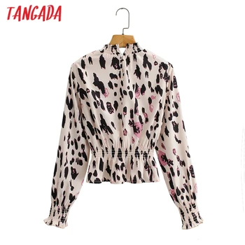 Tangada Femei Retro Leopard Bluza Tunica Camasa Maneca Lunga 2021 Chic Feminin Tricou Topuri 2F168
