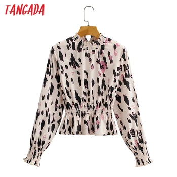 Tangada Femei Retro Leopard Bluza Tunica Camasa Maneca Lunga 2021 Chic Feminin Tricou Topuri 2F168