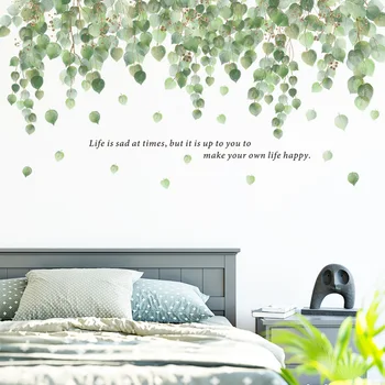 119*59cm Verde Trestie de Autocolante de Perete pentru Dormitor, Living cu Canapea, TV Fundal Îndepărtat Frunze de Plante Decalcomanii de Perete Decor Acasă