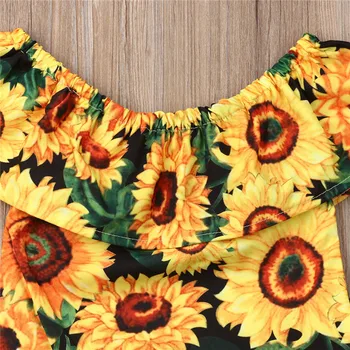 2-7T 2 buc Set Haine Fete Set de Floarea-soarelui Galben Tricou Pentru Fete de culoare Verde Închis Pantaloni Lungi Fete Seturi Haine Copii Haine