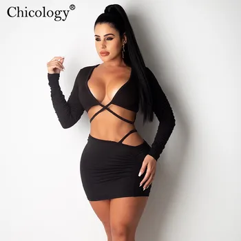 Chicology 2020 Moda Fusta Set Top Culturilor Două Piese De Club Haine Cu Maneci Lungi Femei Toamna Iarna Ziua Doamnă Sexy Haine De Petrecere