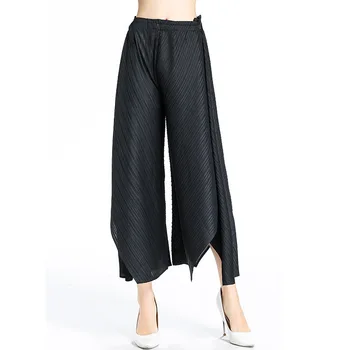 Plus Dimensiune Pantaloni Femei Pantaloni Largi Picior Solid De Culoare Neagră Neregulate Talie Elastic Vrac Moda Miyake Pleats Glezna-Lungime