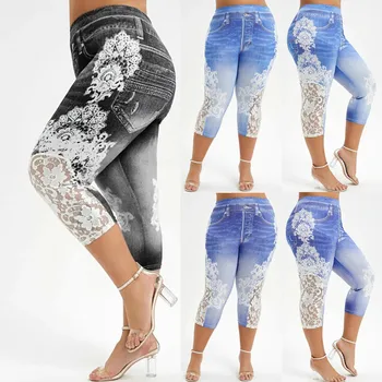 Leggins Mujer Moda Femei Plus Dimensiune Dantelă De Imprimare De Îmbinare Elastic Talie Jambiere Pantaloni Casual Calzas Mujer Leggins Gotic