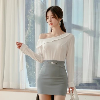 2020 Nou Sexy Bluză Albă și Mini Wrap Fusta Doamnelor 2 Bucata Set coreean Pista de Brand Designer de Două Bucata Set pentru Femei Plus Dimensiune