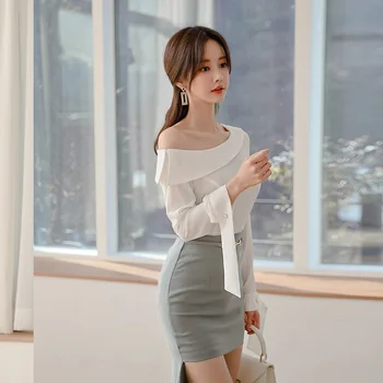 2020 Nou Sexy Bluză Albă și Mini Wrap Fusta Doamnelor 2 Bucata Set coreean Pista de Brand Designer de Două Bucata Set pentru Femei Plus Dimensiune