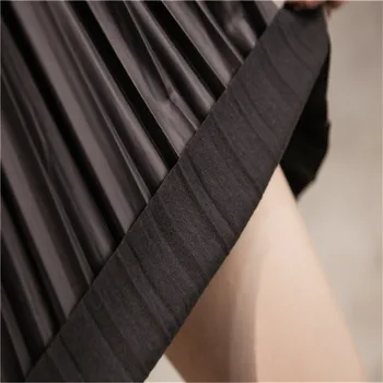 Sexy negru PU Solide Faux din piele Subțire Imperiul Mini Fusta Plisata Femei Jupe femme Falda de las mujeres