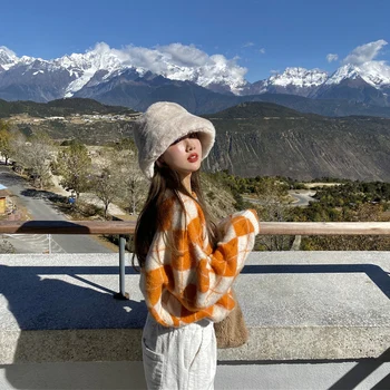 Toamna Iarna Femei Pulover În Carouri O-Gât Cald Minimalist Tricotat Pulovere Femei Elegante Femei Vrac Topuri Tricotate Pulovere