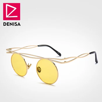 DENISA Brand de Lux Steampunk Mici, Rotunde ochelari de Soare Femei de Moda de Epocă Roșu Ochelari de Soare Barbati UV400 lunette de soleil G23027