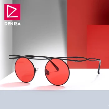 DENISA Brand de Lux Steampunk Mici, Rotunde ochelari de Soare Femei de Moda de Epocă Roșu Ochelari de Soare Barbati UV400 lunette de soleil G23027