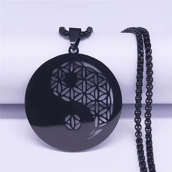 Yin Yang Bârfă Floarea Vieții din Oțel Inoxidabil Coliere pentru Barbati de Culoare Neagra cu Lanț Lung Colier Bijuterii collier homme NXS01