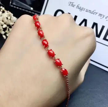 KJJEAXCMY bijuterii fine natural de coral roșu 925 de argint sterlină femei colier, brățară, inel, cercei set test de suport popular
