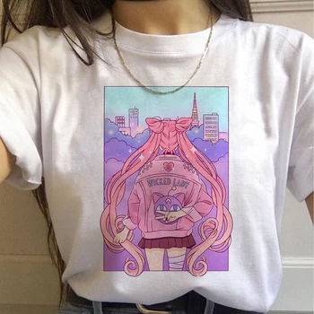 Femei T-shirt Sailor Moon Imprimare 90 Libertate Mare de Vara Scurte Gât Rotund Maneca Treetwear Top Femei T-shirt pentru Femei Îmbrăcăminte